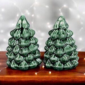 Christmas Tree Hand Painted Salt Pepper Shaker Set Ceramic Functional Art Set